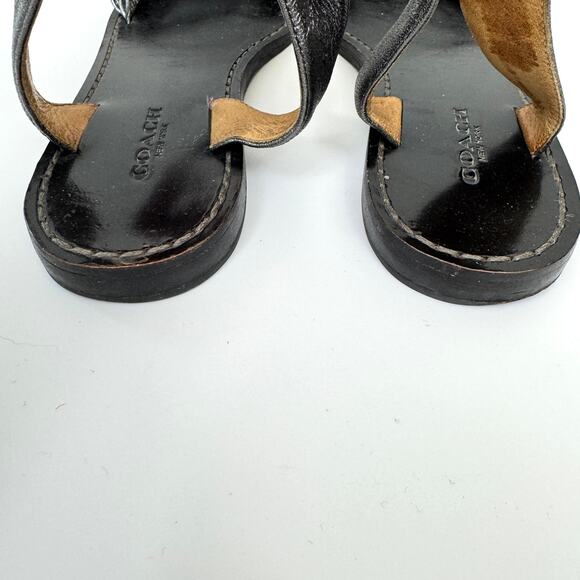 Coach Womens Melynda Sandals Size 7 Leather Strappy Metallic Summer Silver Gray - Picture 7 of 12